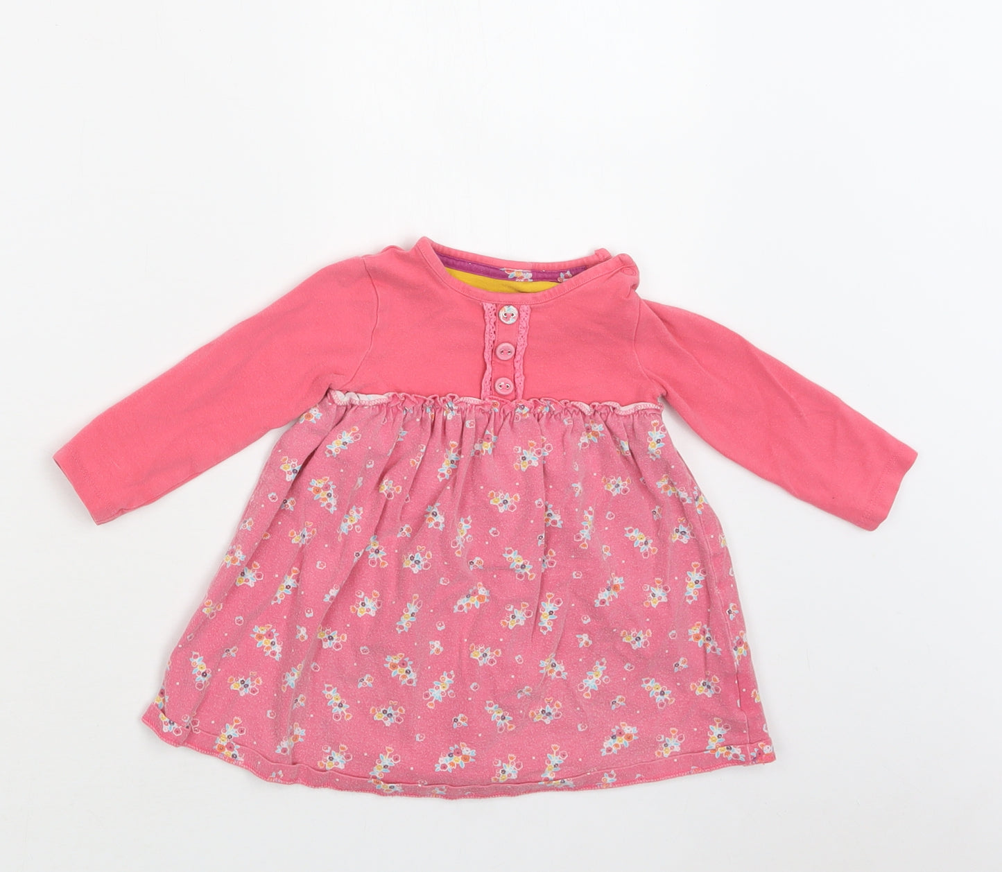 Mothercare Baby Pink Floral Cotton A-Line  Size 9-12 Months  Crew Neck Snap