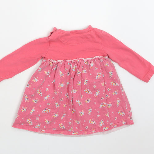 Mothercare Baby Pink Floral Cotton A-Line  Size 9-12 Months  Crew Neck Snap