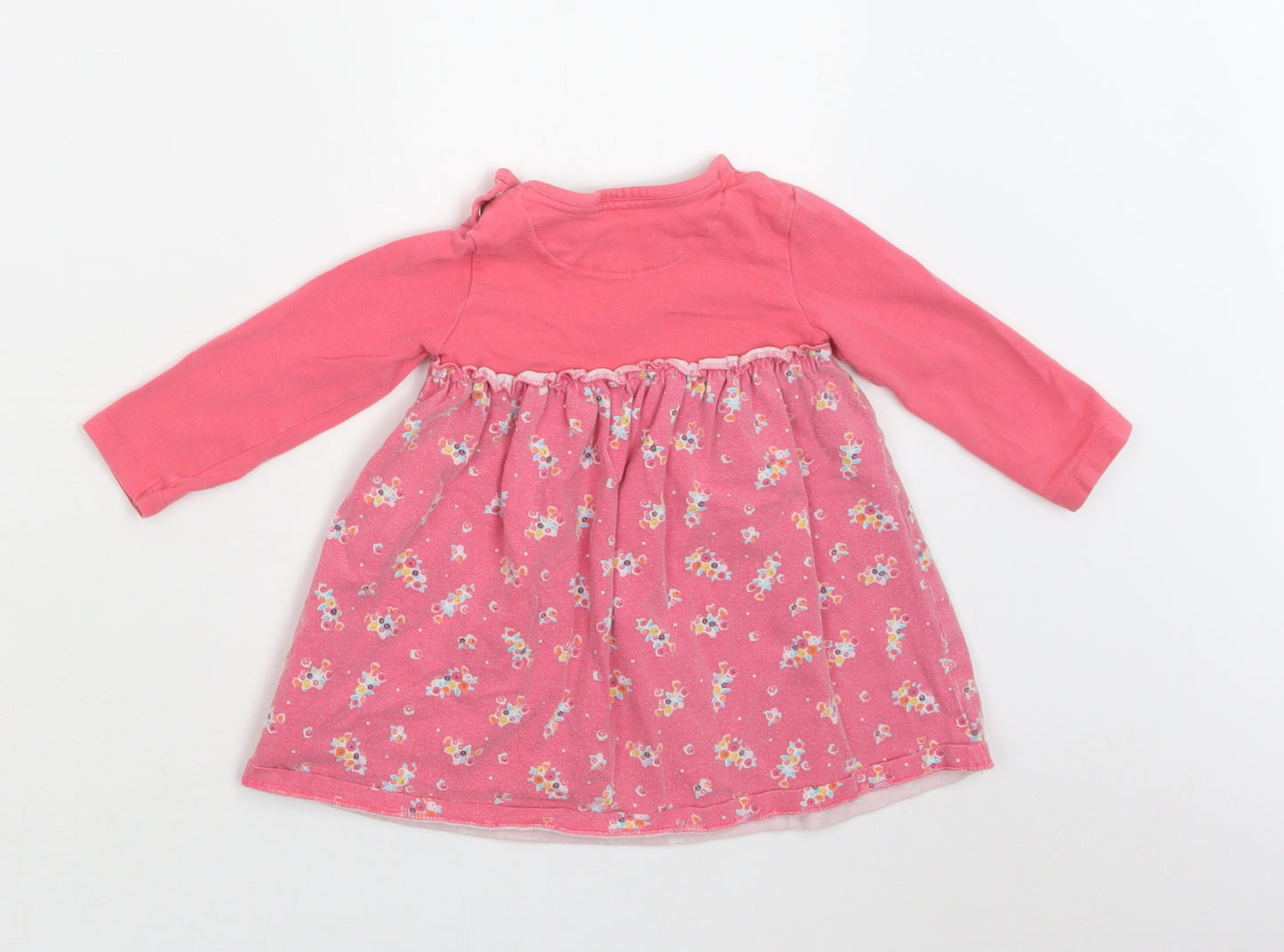 Mothercare Baby Pink Floral Cotton A-Line  Size 9-12 Months  Crew Neck Snap