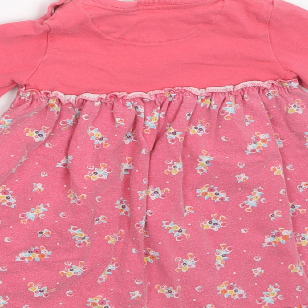 Mothercare Baby Pink Floral Cotton A-Line  Size 9-12 Months  Crew Neck Snap