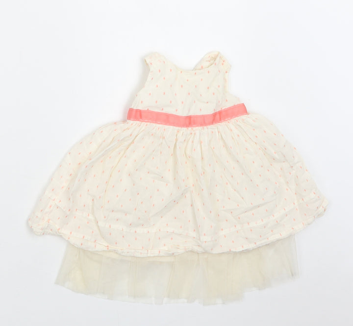 M&S Baby Ivory Polka Dot Cotton A-Line Size 3-6 Months Round Neck Button