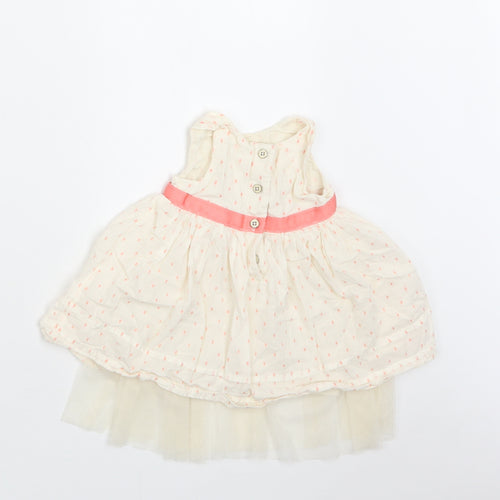 M&S Baby Ivory Polka Dot Cotton A-Line  Size 3-6 Months  Round Neck Button