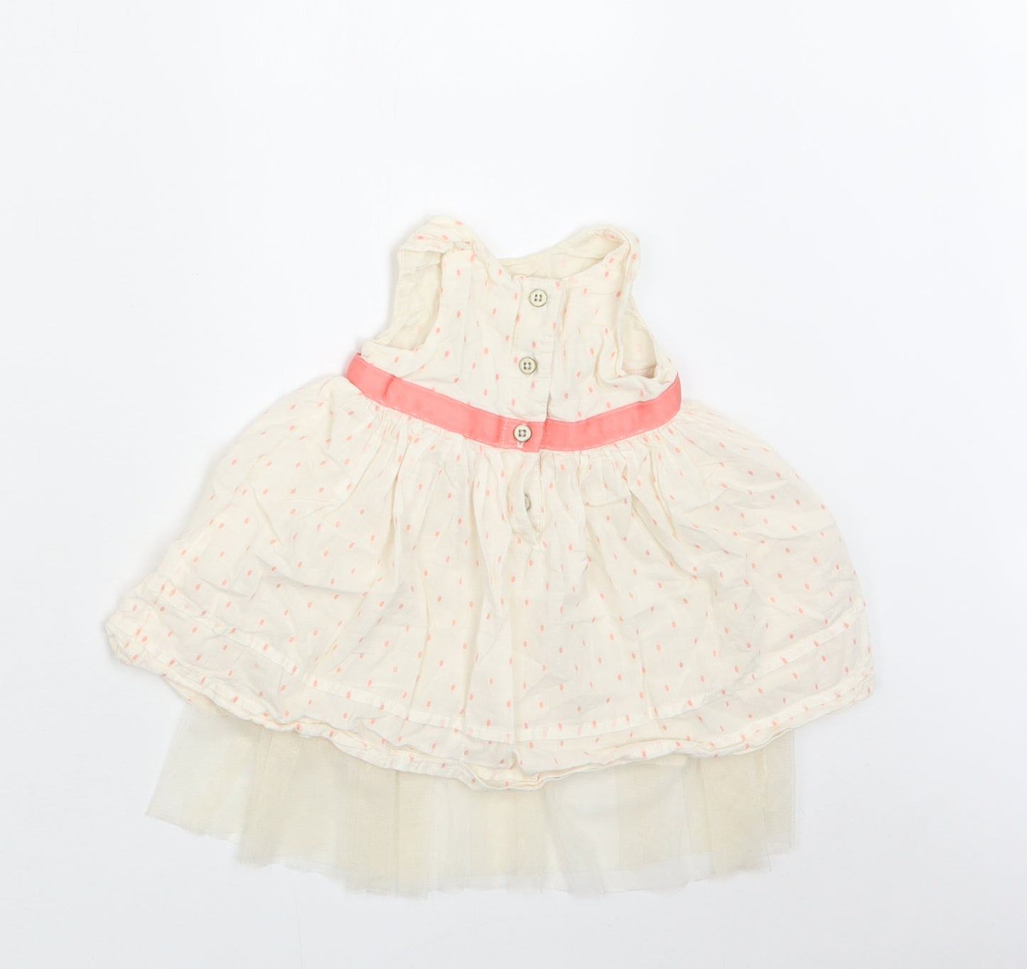M&S Baby Ivory Polka Dot Cotton A-Line  Size 3-6 Months  Round Neck Button