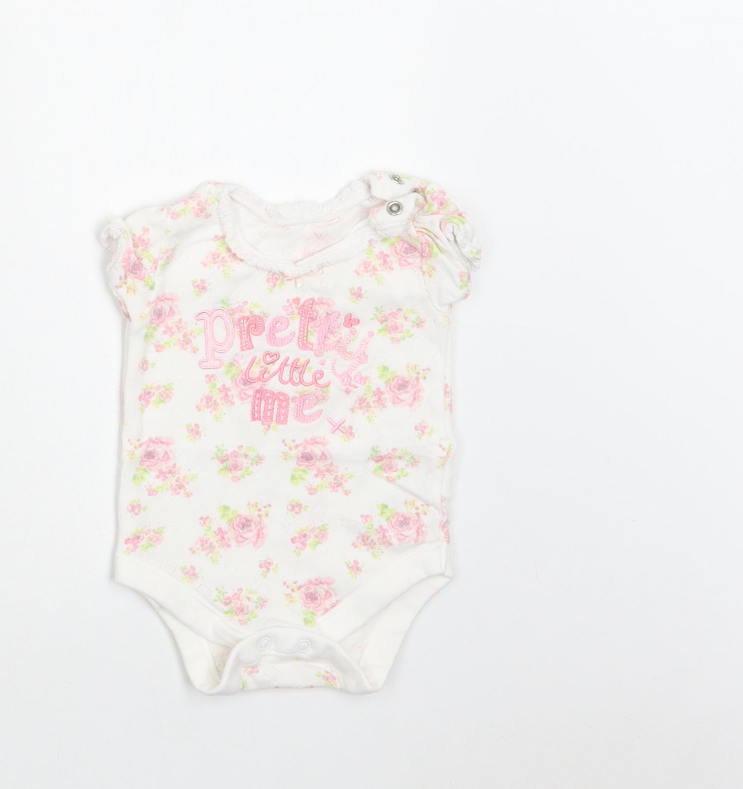 George Baby White Floral Cotton Romper One-Piece Size 0-3 Months  Snap - Pretty