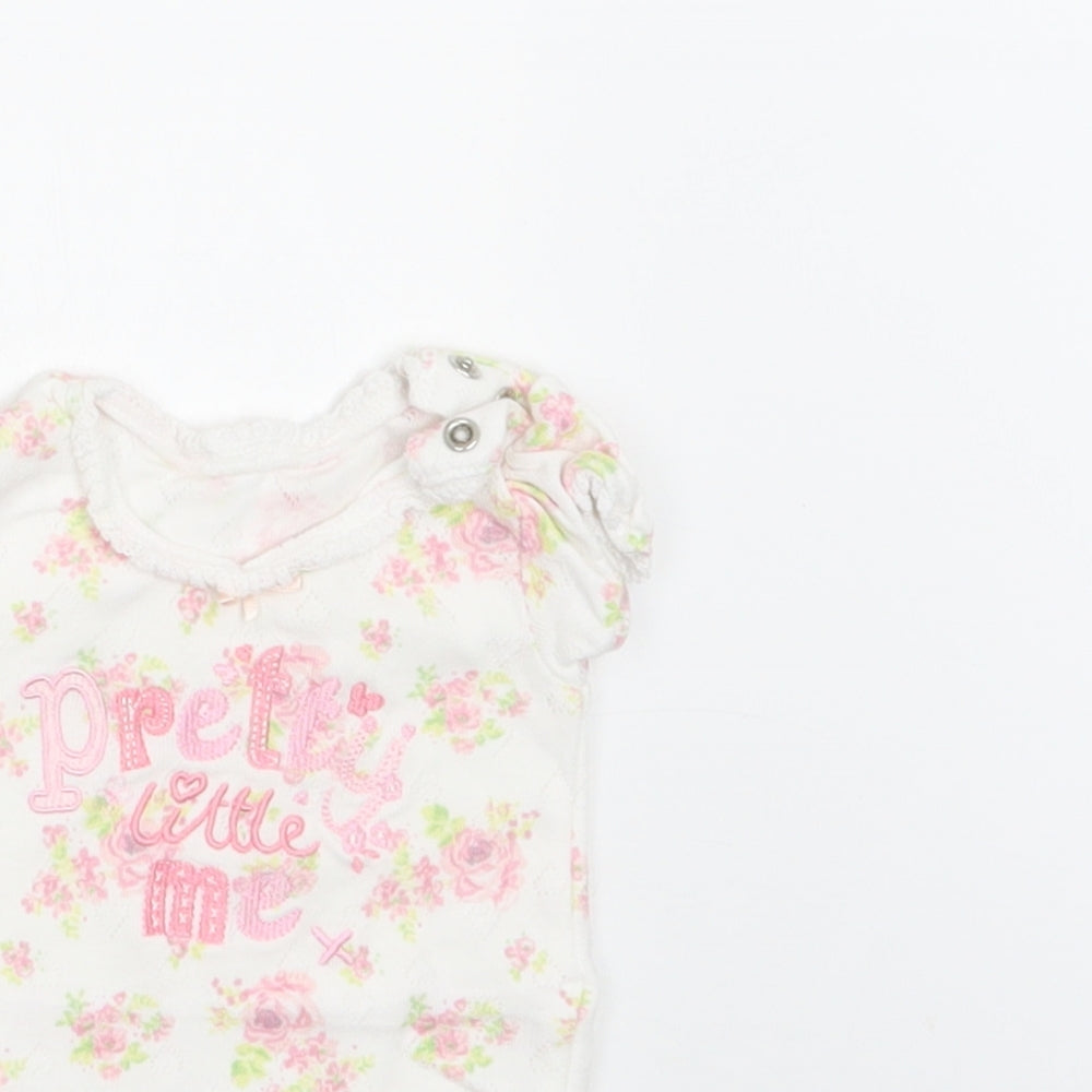 George Baby White Floral Cotton Romper One-Piece Size 0-3 Months  Snap - Pretty