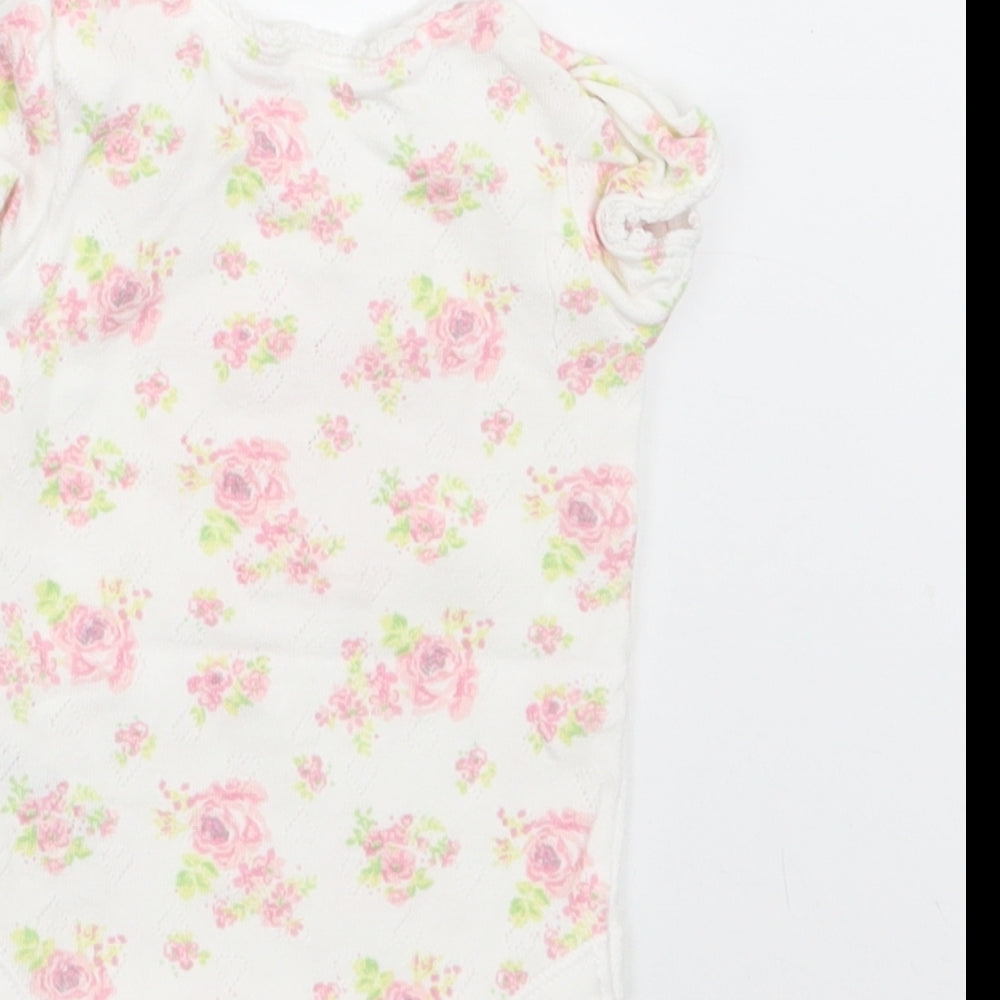 George Baby White Floral Cotton Romper One-Piece Size 0-3 Months  Snap - Pretty