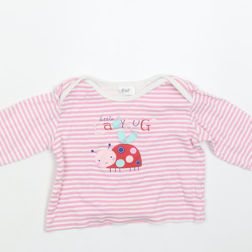 F&F Baby Pink Striped Cotton Basic Blouse Size 12-18 Months Crew Neck  - Ladybug