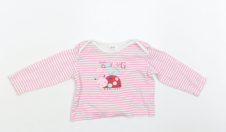 F&F Baby Pink Striped Cotton Basic Blouse Size 12-18 Months Crew Neck  - Ladybug
