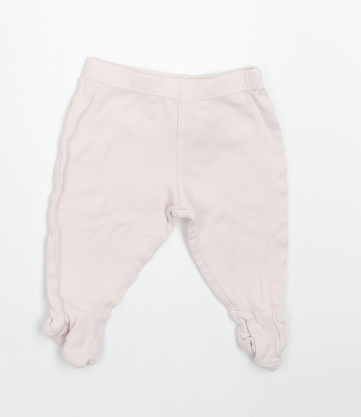 M&S Baby Pink Cotton Jogger Trousers Size 3-6 Months