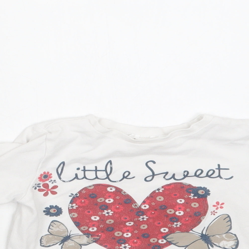 M & Co Baby White  Cotton Basic Blouse Size 9-12 Months Crew Neck  - Heart