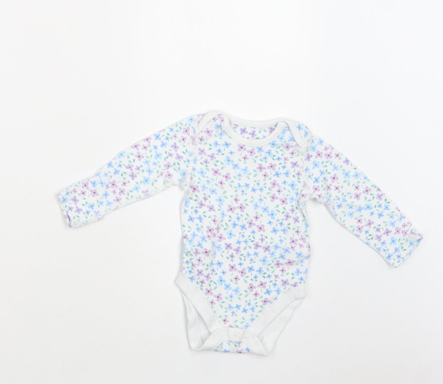 M&S Baby White Floral Cotton Romper One-Piece Size 3-6 Months  Snap