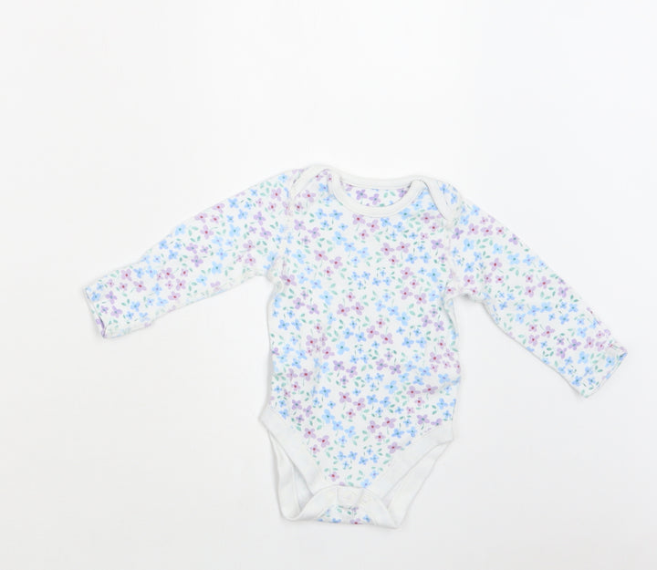 M&S Baby White Floral Cotton Romper One-Piece Size 3-6 Months  Snap