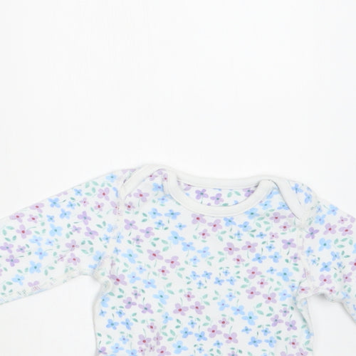M&S Baby White Floral Cotton Romper One-Piece Size 3-6 Months  Snap