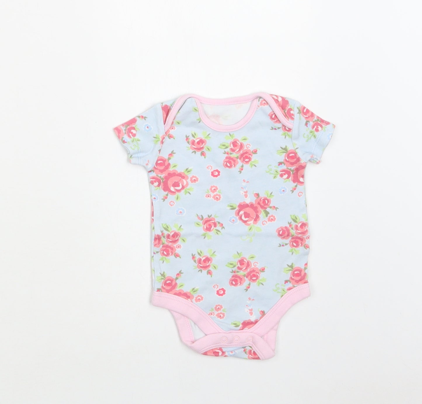 TU Baby Blue Floral Cotton Romper One-Piece Size 0-3 Months  Snap