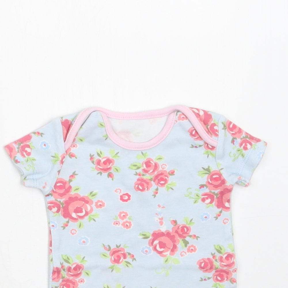 TU Baby Blue Floral Cotton Romper One-Piece Size 0-3 Months  Snap