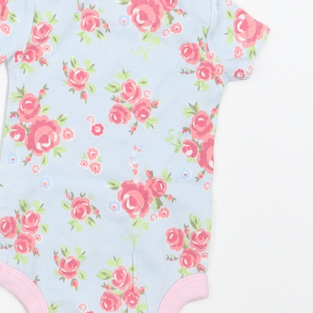 TU Baby Blue Floral Cotton Romper One-Piece Size 0-3 Months  Snap