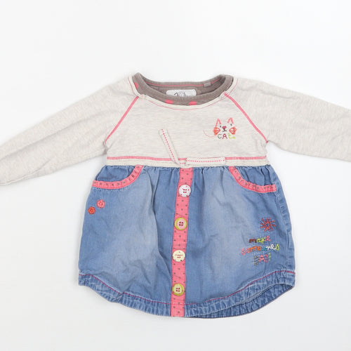 NEXT Baby Blue  Cotton A-Line  Size 9-12 Months  Crew Neck  - Cat