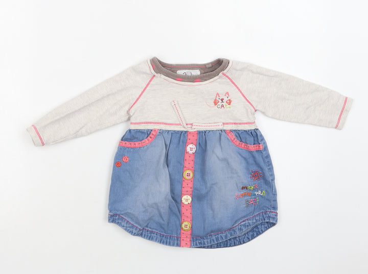 NEXT Baby Blue Cotton A-Line Size 9-12 Months Crew Neck - Cat