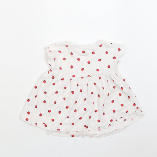 H&M Baby White  Cotton T-Shirt Dress  Size 6-9 Months  Crew Neck  - Strawberry Print