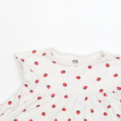 H&M Baby White  Cotton T-Shirt Dress  Size 6-9 Months  Crew Neck  - Strawberry Print