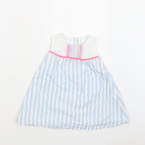 Matalan Baby Blue Striped Cotton A-Line  Size 12-18 Months  Round Neck Button