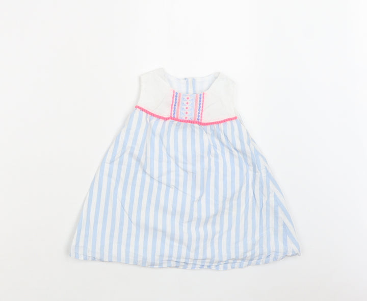 Matalan Baby Blue Striped Cotton A-Line Size 12-18 Months Round Neck Button