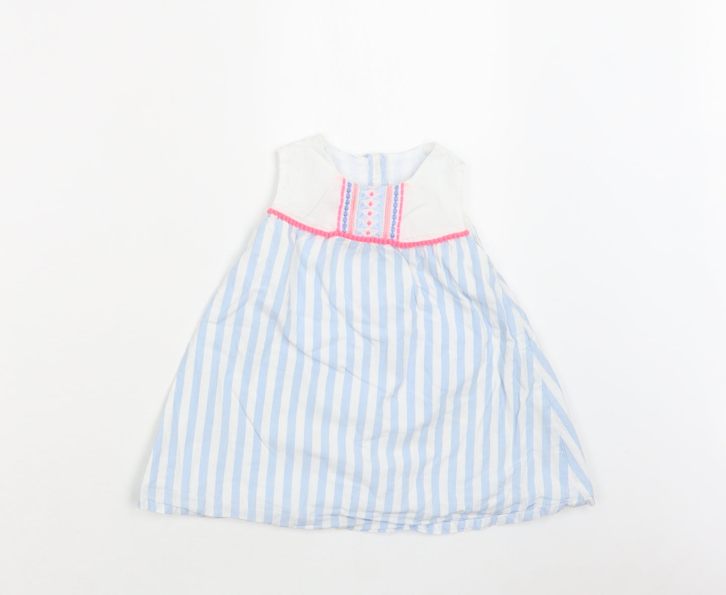 Matalan Baby Blue Striped Cotton A-Line  Size 12-18 Months  Round Neck Button