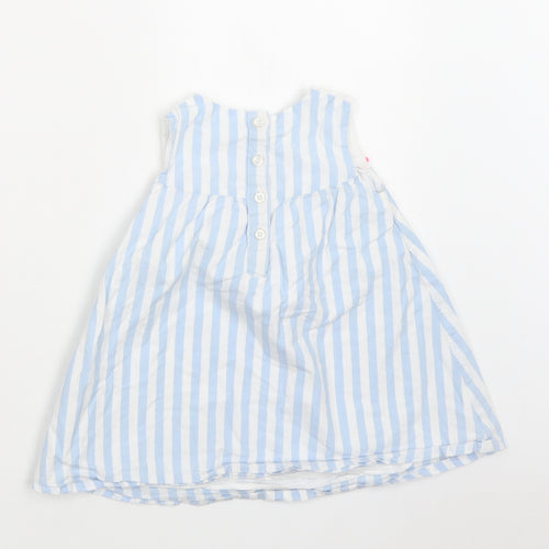 Matalan Baby Blue Striped Cotton A-Line  Size 12-18 Months  Round Neck Button