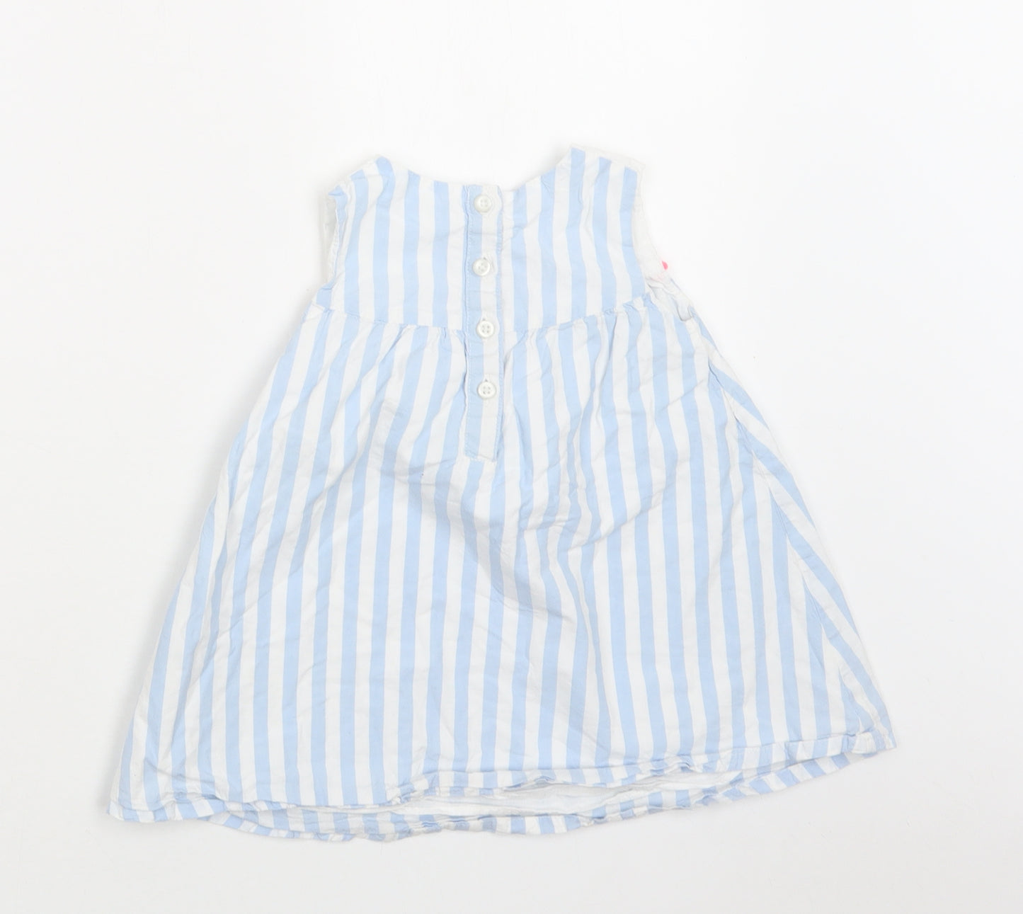 Matalan Baby Blue Striped Cotton A-Line  Size 12-18 Months  Round Neck Button