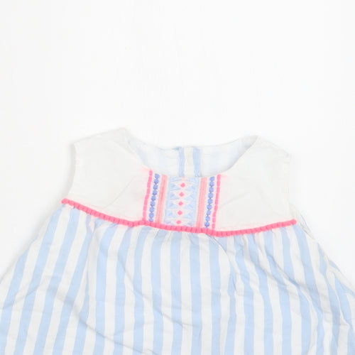 Matalan Baby Blue Striped Cotton A-Line  Size 12-18 Months  Round Neck Button