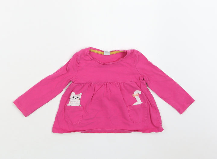 TU Baby Pink Cotton Basic Blouse Size 9-12 Months Crew Neck - Cat