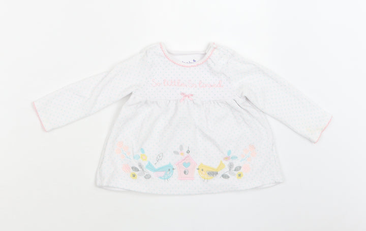 m & cO Baby White Polka Dot Cotton Fit & Flare Size 9-12 Months Crew Neck Snap