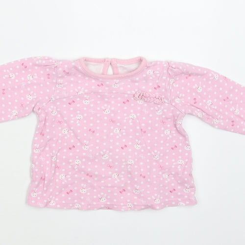 George Baby Pink Polka Dot Cotton Basic Blouse Size 9-12 Months Crew Neck Button - Bunny Print