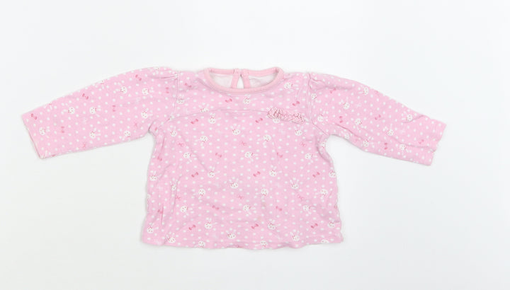George Baby Pink Polka Dot Cotton Basic Blouse Size 9-12 Months Crew Neck Button - Bunny Print