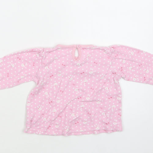 George Baby Pink Polka Dot Cotton Basic Blouse Size 9-12 Months Crew Neck Button - Bunny Print
