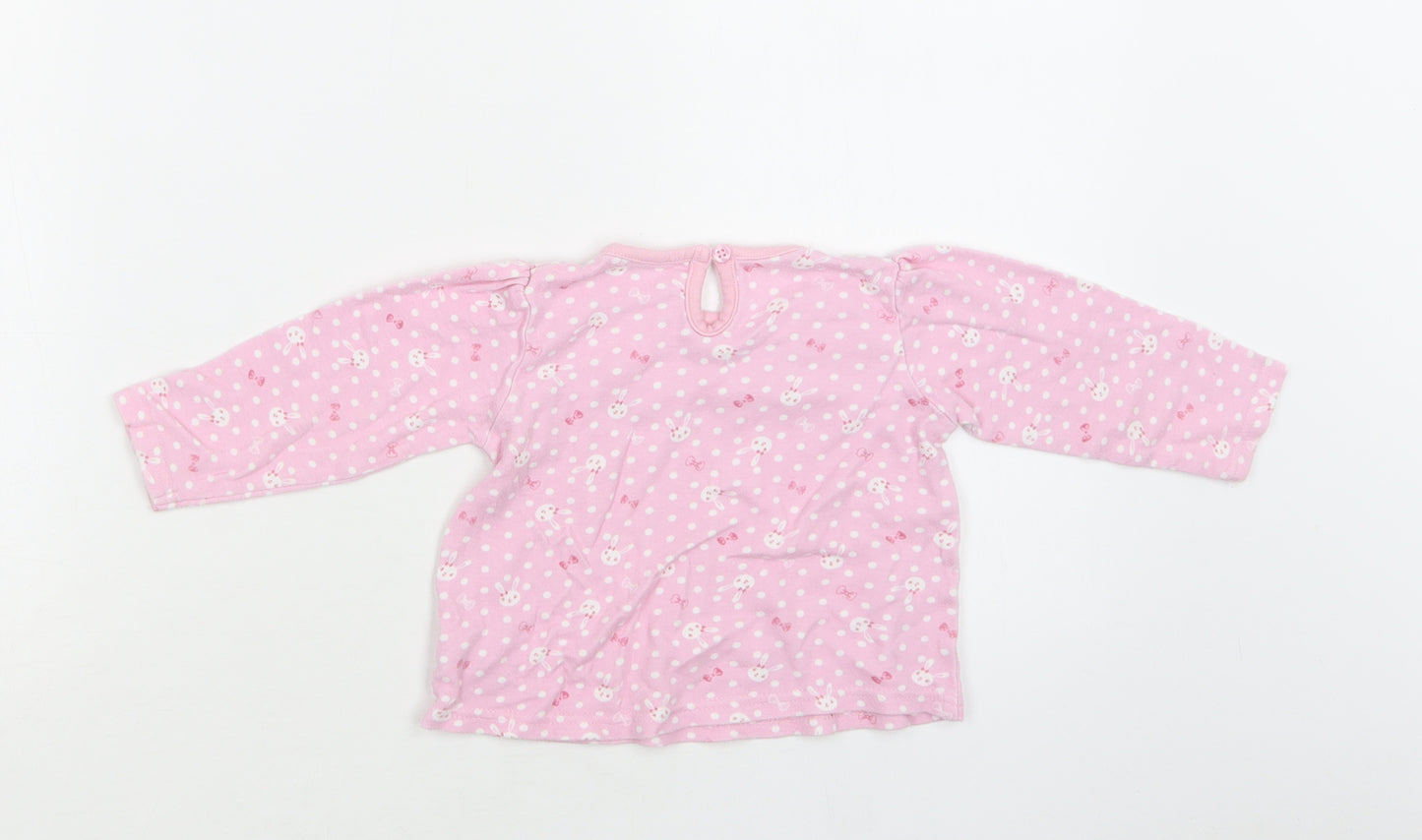 George Baby Pink Polka Dot Cotton Basic Blouse Size 9-12 Months Crew Neck Button - Bunny Print
