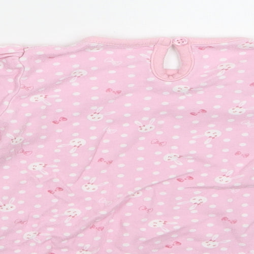 George Baby Pink Polka Dot Cotton Basic Blouse Size 9-12 Months Crew Neck Button - Bunny Print
