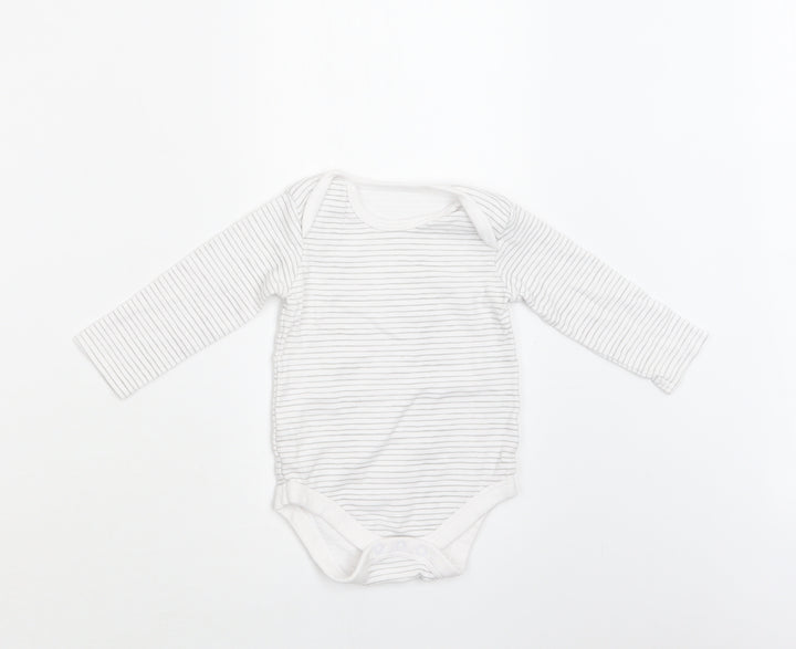 TU Baby White Striped Cotton Romper One-Piece Size 9-12 Months Snap