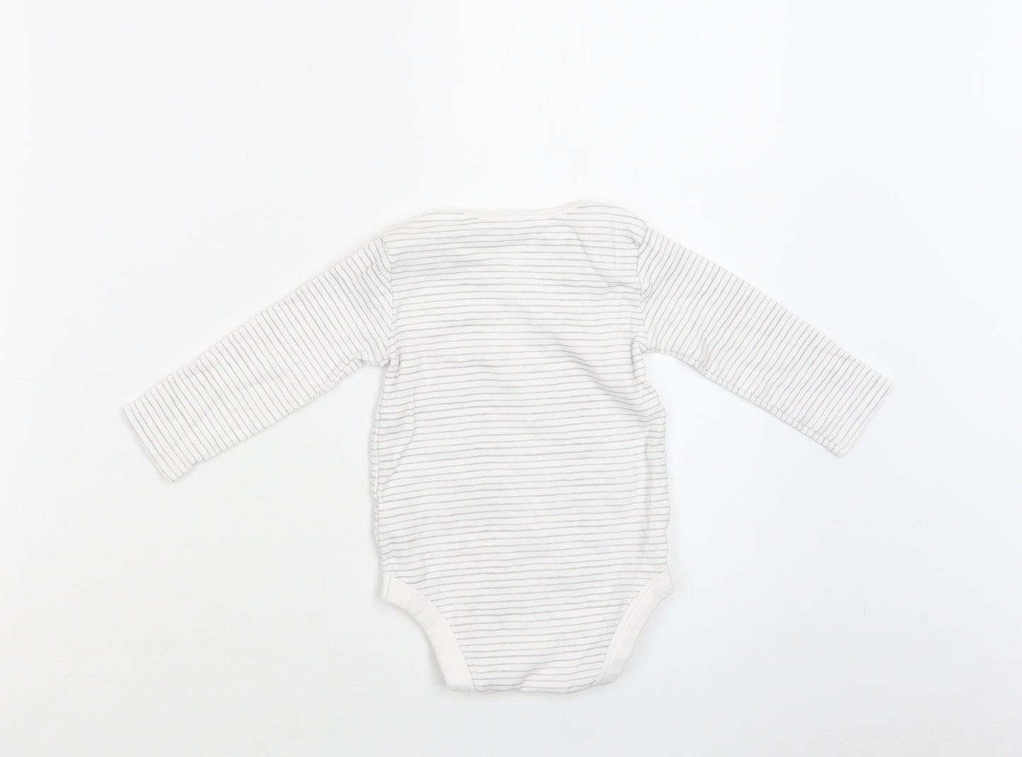 TU Baby White Striped Cotton Romper One-Piece Size 9-12 Months  Snap