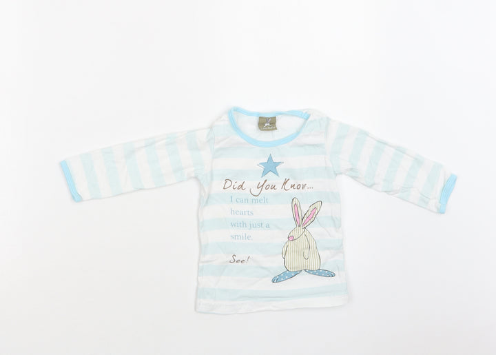Little Rufus Baby Green Striped Cotton Basic T-Shirt Size 9-12 Months Crew Neck