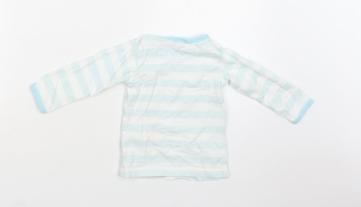 Little Rufus Baby Green Striped Cotton Basic T-Shirt Size 9-12 Months Crew Neck