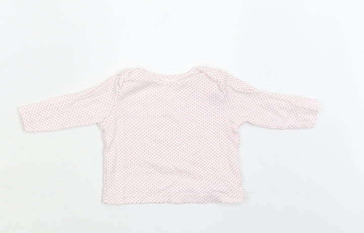 M&S Baby White Polka Dot Cotton Basic Blouse Size 6-9 Months Crew Neck