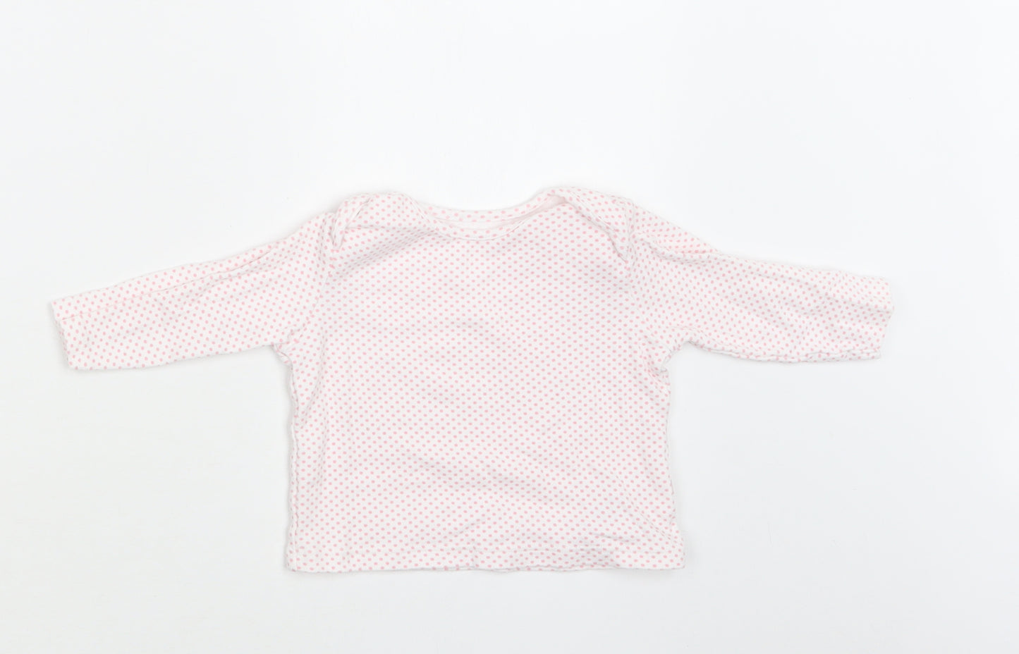 M&S Baby White Polka Dot Cotton Basic Blouse Size 6-9 Months Crew Neck
