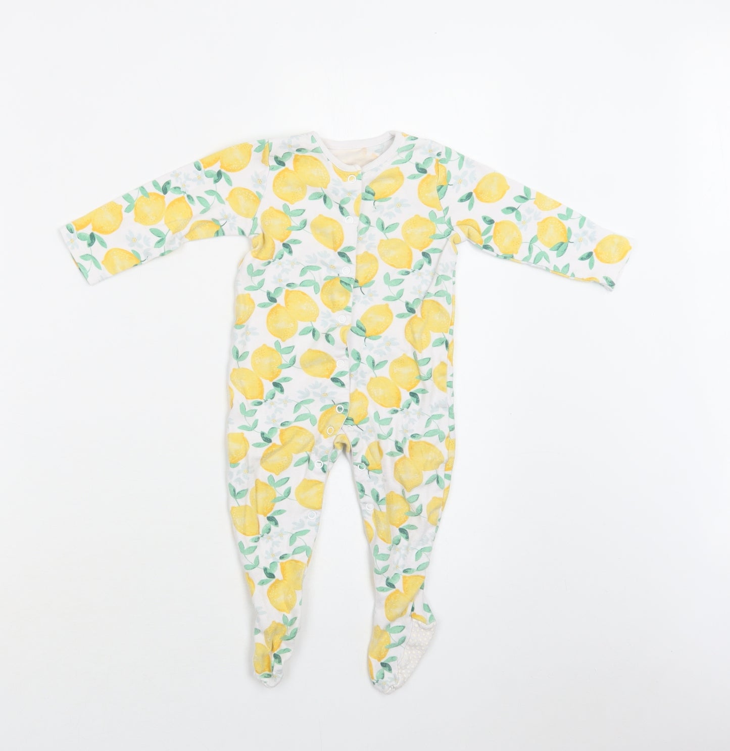 TU Baby White Floral Cotton Babygrow One-Piece Size 9-12 Months  Snap - Lemon Print