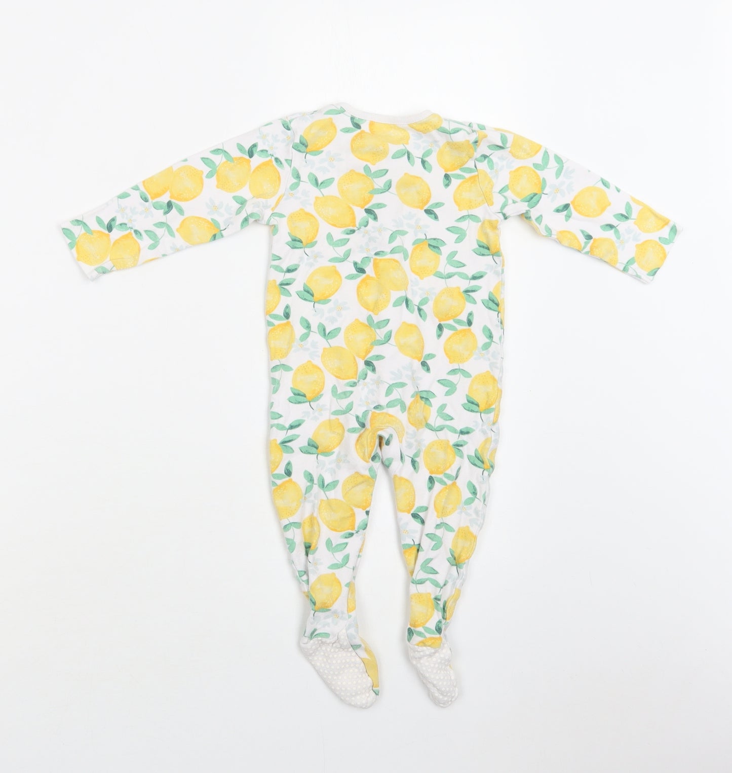 TU Baby White Floral Cotton Babygrow One-Piece Size 9-12 Months  Snap - Lemon Print