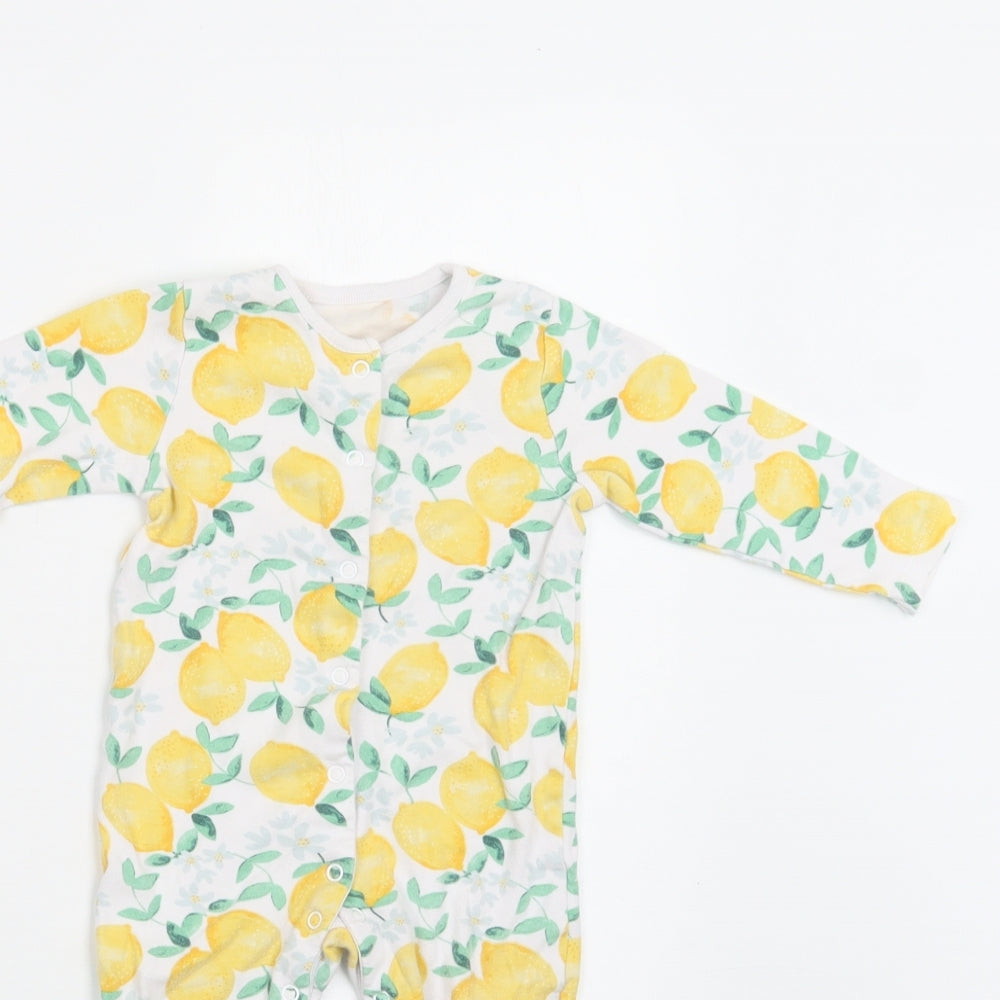 TU Baby White Floral Cotton Babygrow One-Piece Size 9-12 Months  Snap - Lemon Print
