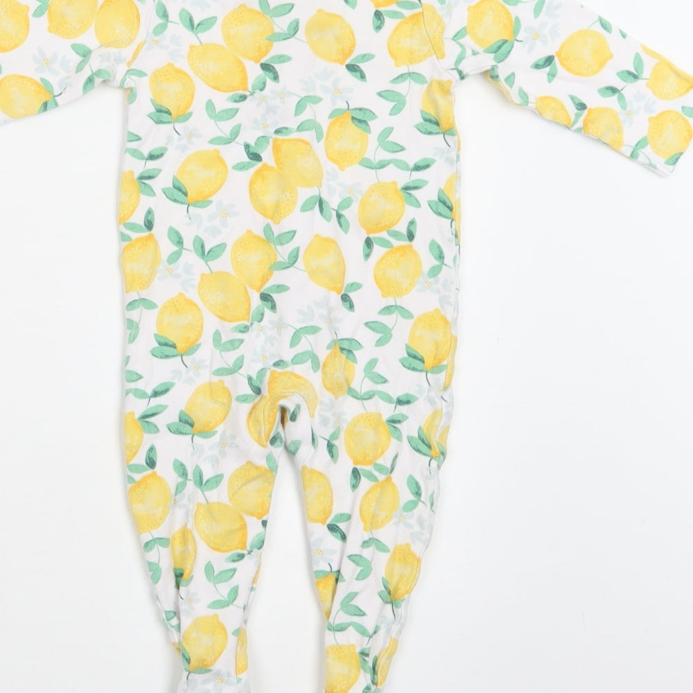 TU Baby White Floral Cotton Babygrow One-Piece Size 9-12 Months  Snap - Lemon Print
