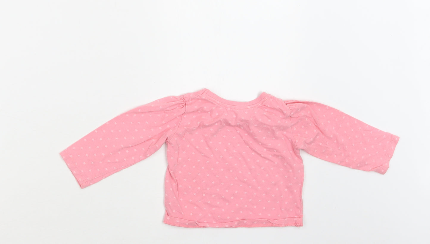 Primark Baby Pink Geometric Cotton Basic T-Shirt Size 9-12 Months Crew Neck  - Star Print