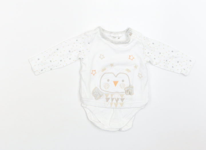 M & Co Baby White Geometric Cotton Romper One-Piece Size 6-9 Months Snap - Star Print