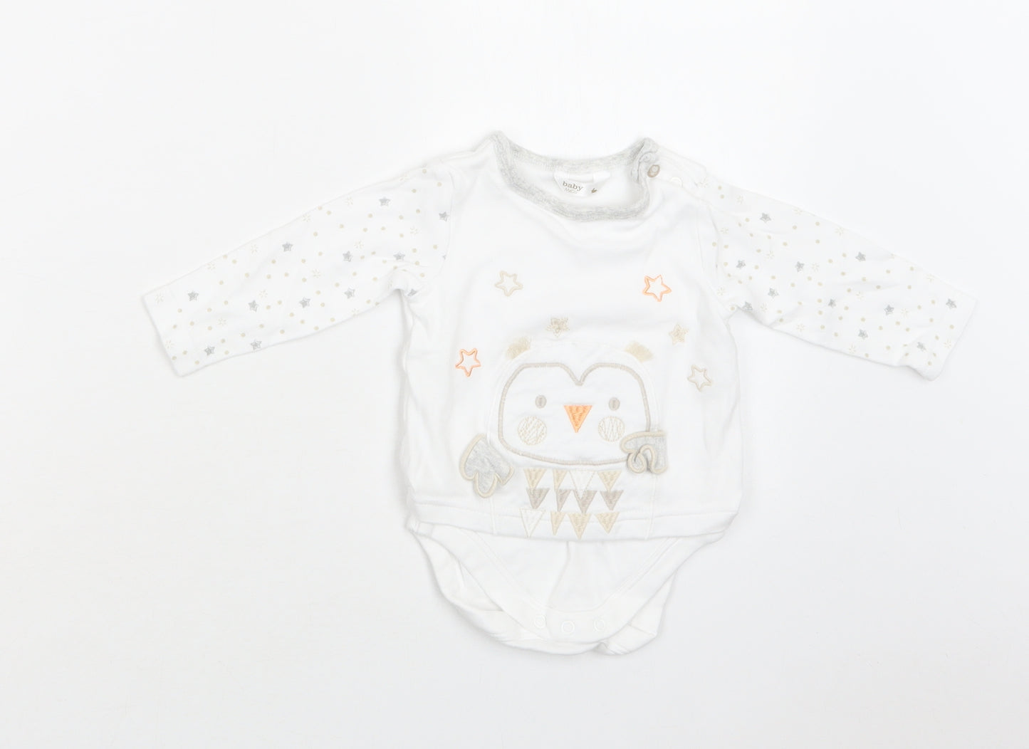 M & Co Baby White Geometric Cotton Romper One-Piece Size 6-9 Months  Snap - Star Print
